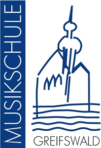 Logo der Musikschule Greifswald (Musikschule mit Dom im Hintergrund)