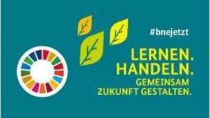 BNE-SDG Logo: Lernen, Handeln, gemeinsam Zukunft gestalten.