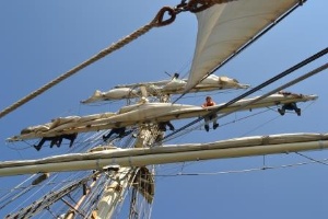 Segel setzen auf dem Segelschiff GREIF