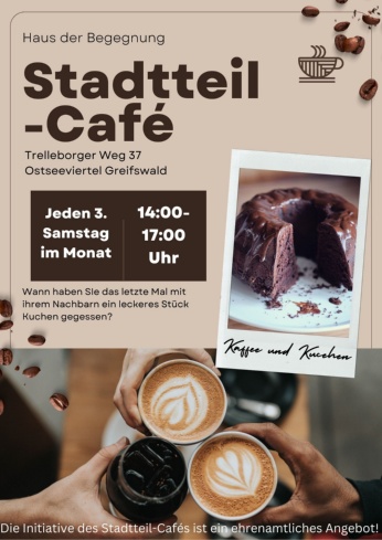 Stadtteil-Café Ostseeviertel an jedem dritten Samstag im Monat im Haus der Begegnung im Trelleborger Weg 37