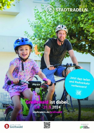 Vater und Tochter auf dem Fahrrad - Werbeplakat zum Stadtradeln 2024
