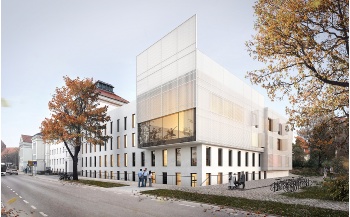 Dietrich Untertrifaller Architekten Visualisierung des Theaters von der Anklamer Straße aus