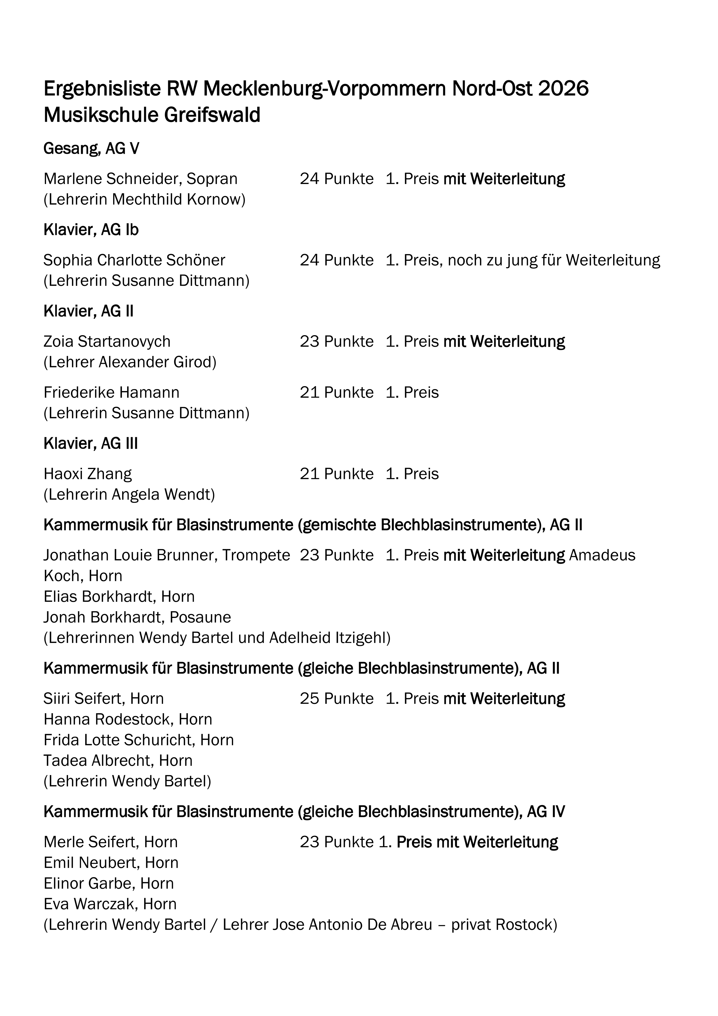 Musikschule Greifswald Ergebnisse