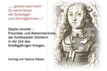Stadtarchiv Greifswald Plakat zum Vortrag von Gesine Nissen im Stadtarchiv zu Sibylla Schwarz