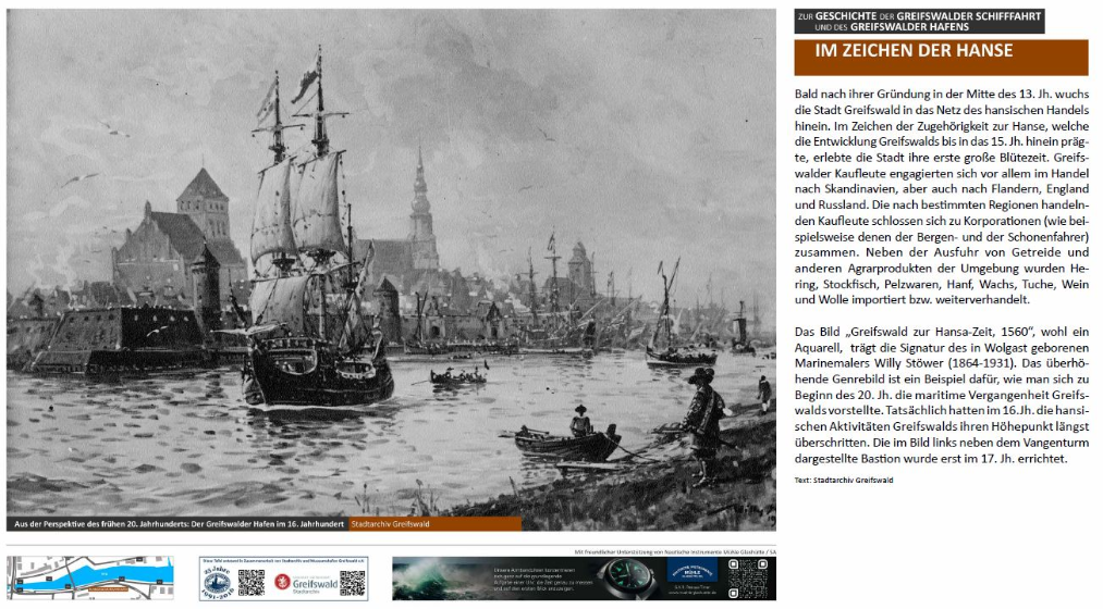 Schautafel: Im Zeichen der Hanse - Der Greifswalder Hafen im 16. JH. aus der Perspektive des frühen 20. Jahrhunderts - © STAG UHGW Schautafel: Im Zeichen der Hanse - Der Greifswalder Hafen im 16. JH. aus der Perspektive des frühen 20. Jahrhunderts
