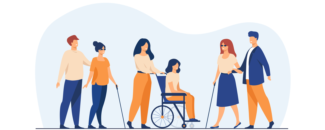 Drei Behinderte Personen mit ihren Helfern 