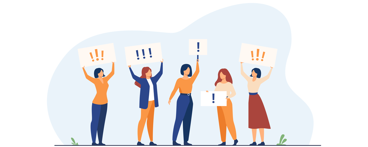 Protestierende Frauen mit Schildern in der Hand die für ihre Rechte kämpfen