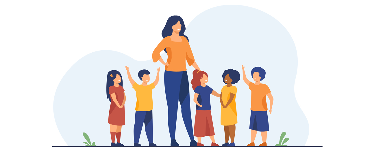 Gruppe von Kindern mit junger Frau