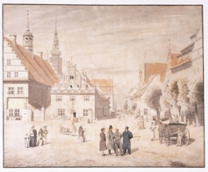 Aquarell von Caspar David Friedrich aus dem Jahre 1818, Familie auf dem Markplatz 9e