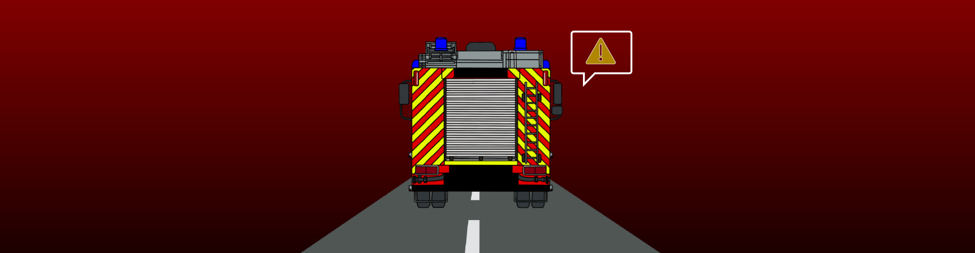 gezeichnetes Feuerwehrauto fährt auf Straße