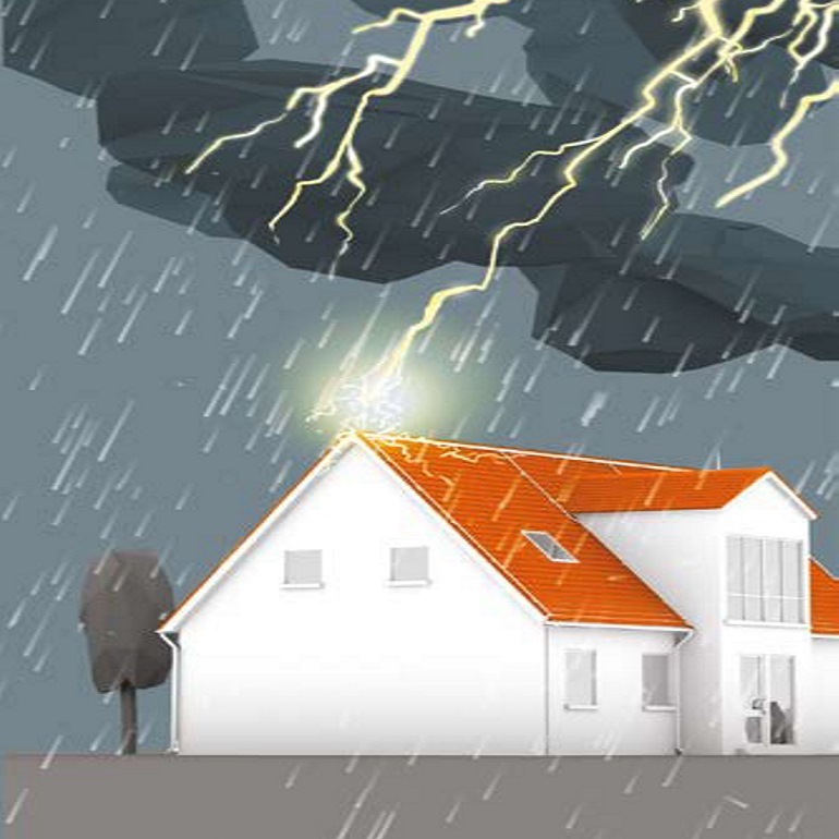 Zeichnung mit Haus und Blitz