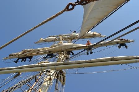 Segel setzen auf dem Segelschiff GREIF