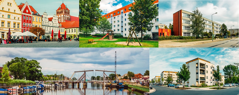 Collage mit Ortsteilen der Universitäts- und Hansestadt Greifswald