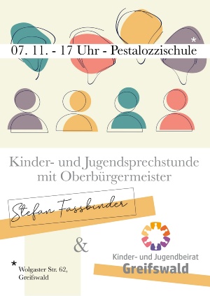 Plakat zur vierten Kinder- und Jugendsprechstunde am 7. November 2022 in der Pestalozzischule