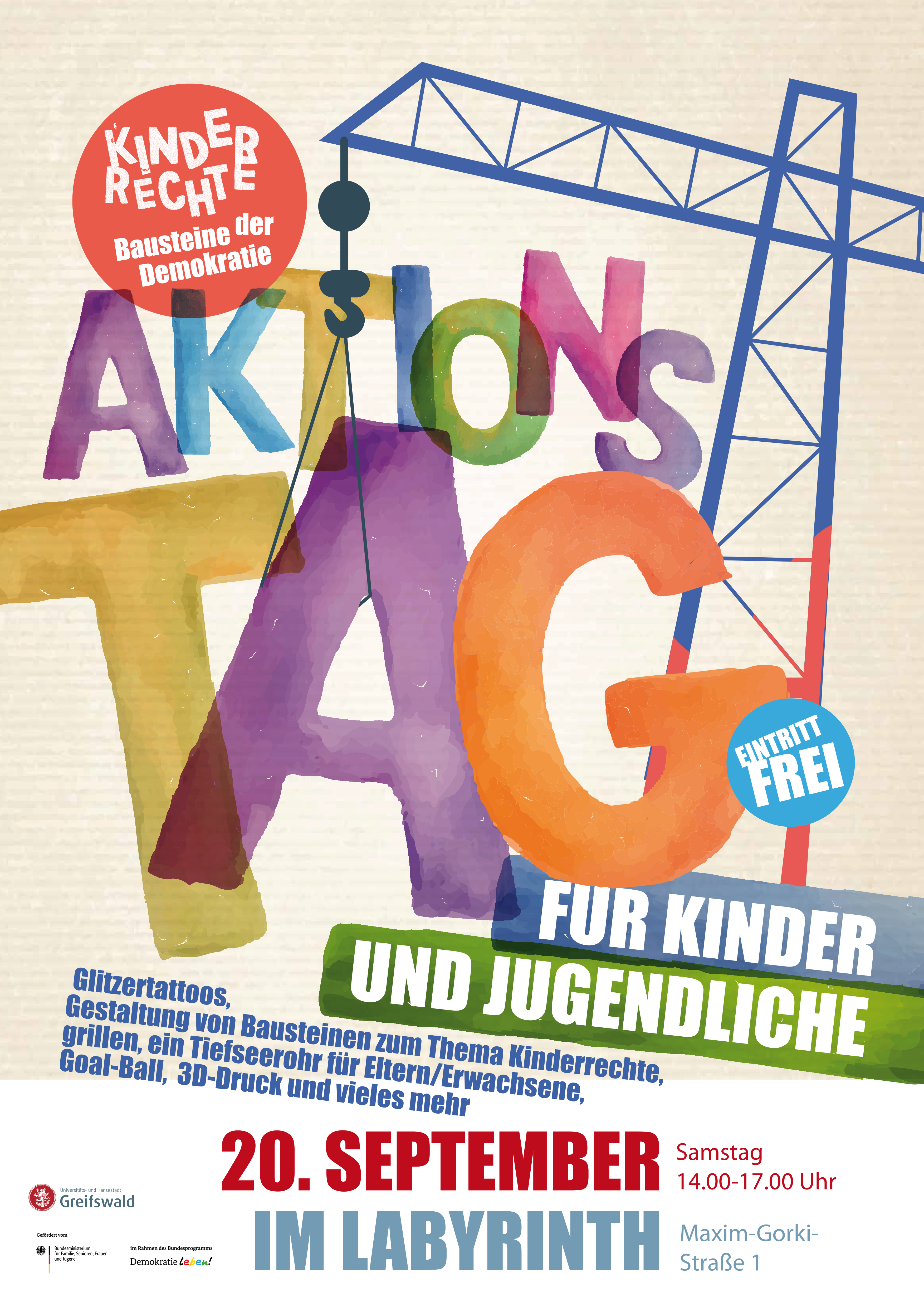 Aktionstag zum Weltkindertag für Kinder und Jugendliche am Sa, 20.09. von 14:00 bis 17:00 Uhr an der Schwalbe in der Maxim-Gorki-Straße 1