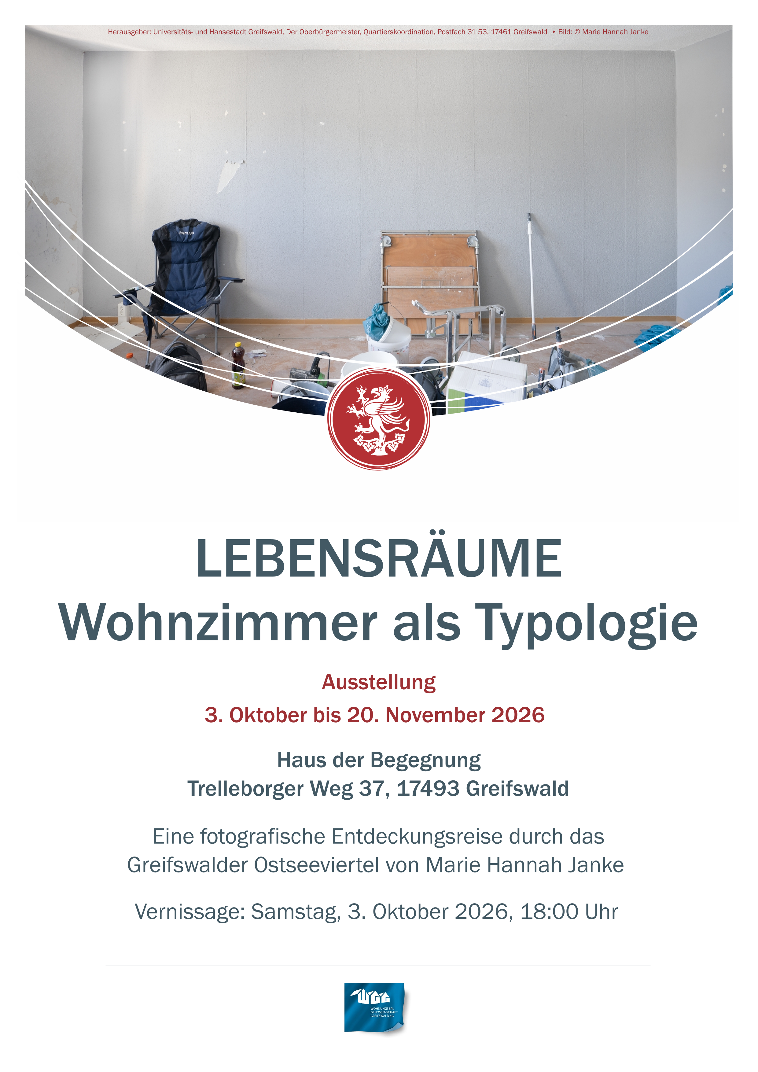 Ausstellung "Lebensräume – Wohnzimmer als Typologie" vom 03.10. bis 20.11.2026 im Haus der Begegnung im Trelleborger Weg 37