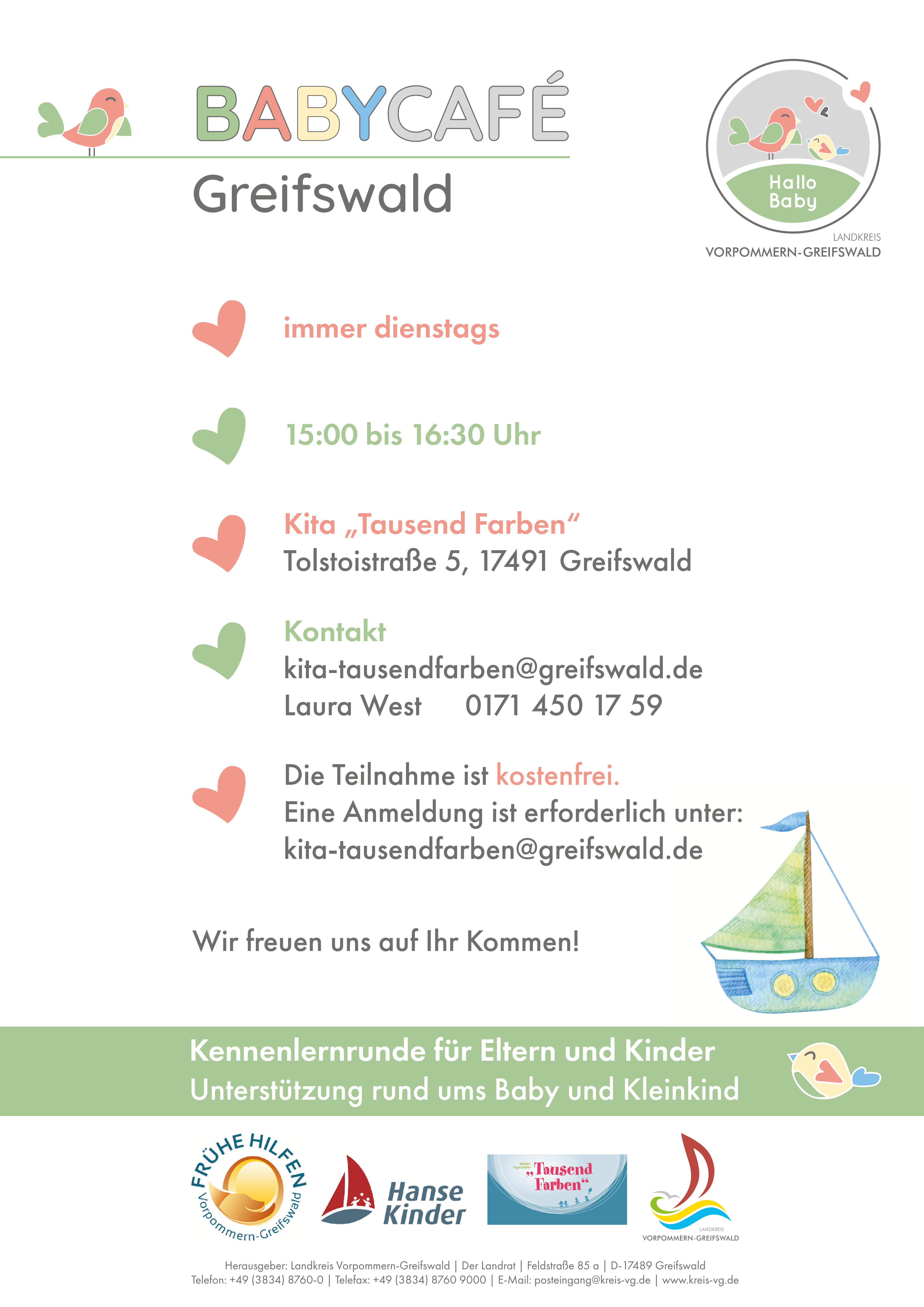 Babycafé immer dienstags von 15:00 bis 16:30 Uhr in der Kita "Tausend Farben" in der Tolstoistraße 5