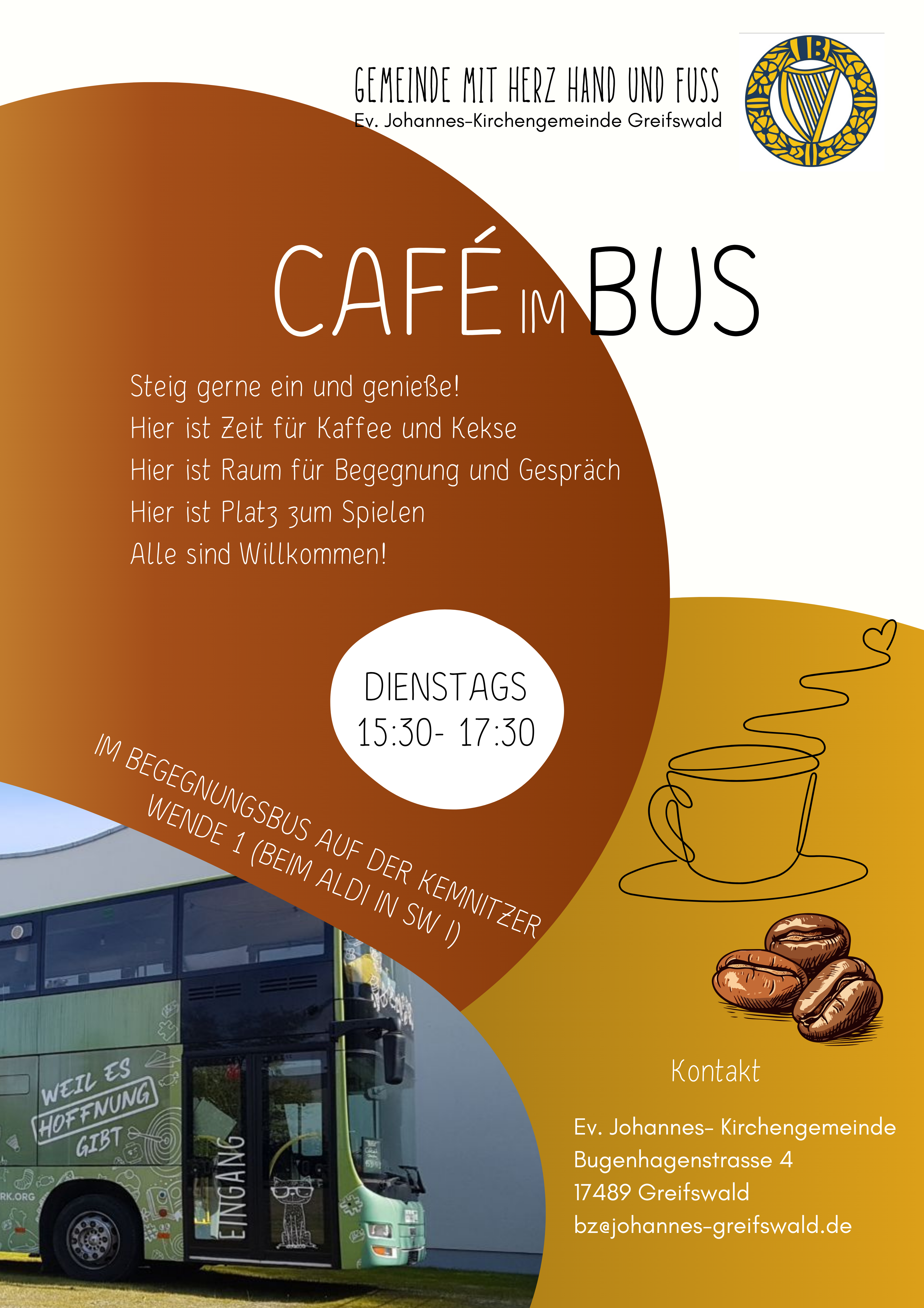 Café im Begegnungsbus immer dienstags von 15:30 bis 17:30 Uhr in der Kemnitzer Wende