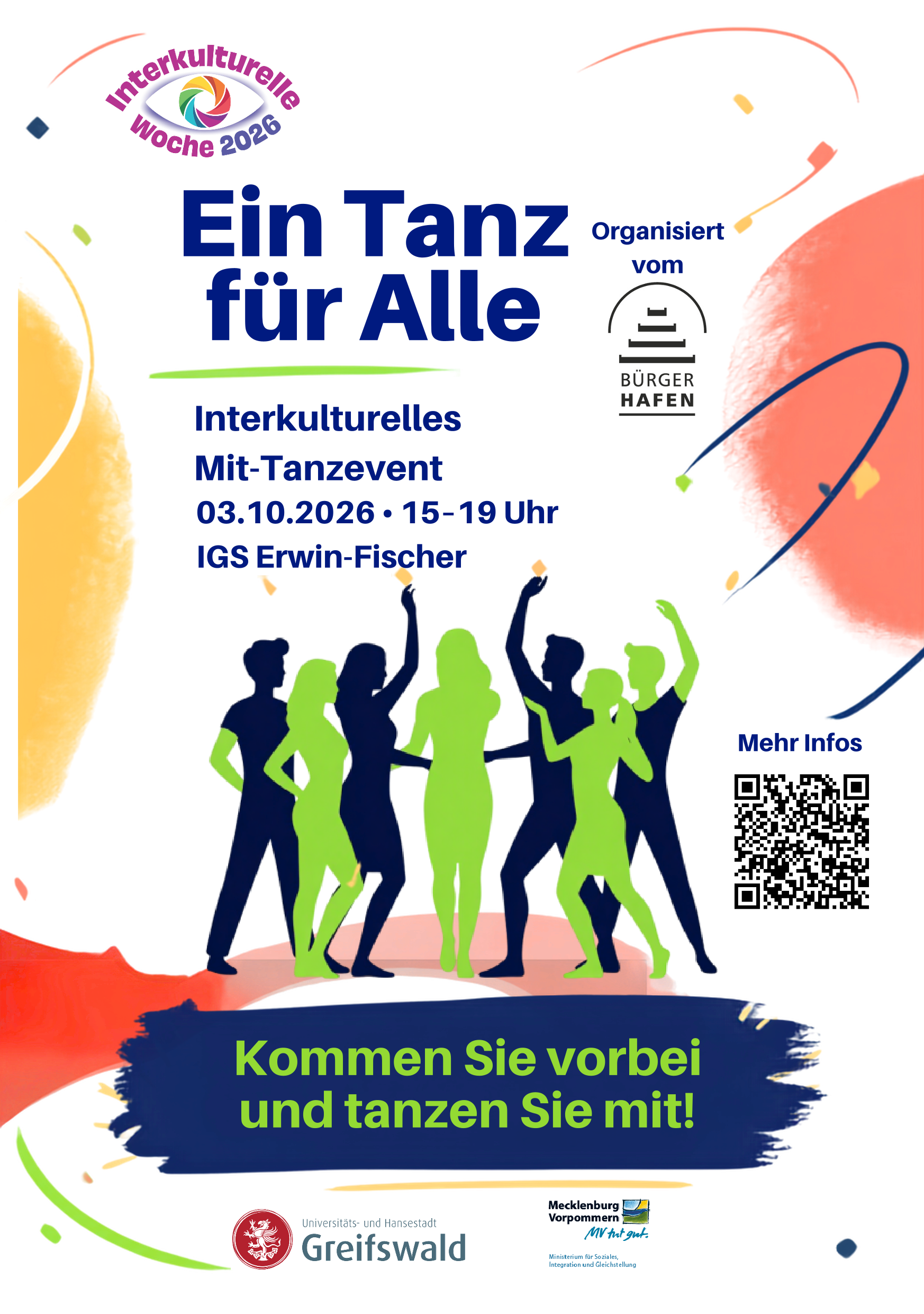 Ein Tanz für Alle am Sa., 03.10.2026 von 15:00 bis 19:00 Uhr in der IGS "Erwin Fischer" in der Einsteinstraße 6