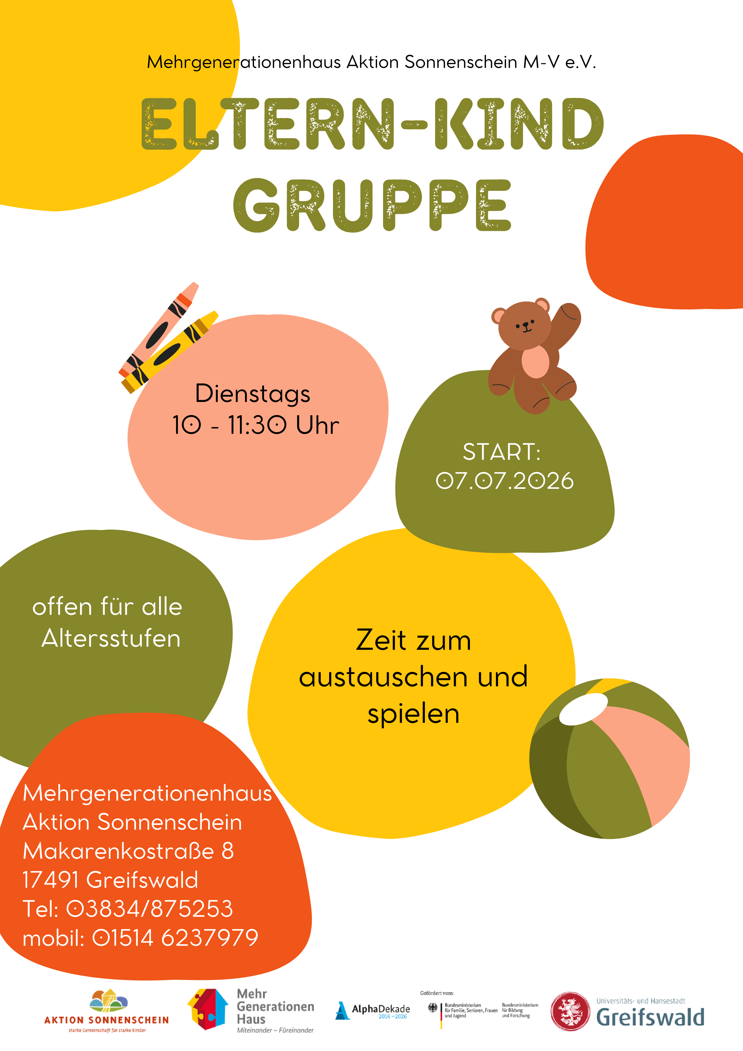 Eltern-Kind-Gruppe immer dienstags um 10:00 Uhr im Mehrgenerationenhaus Aktion Sonnenschein in der Makarenkostraße 8