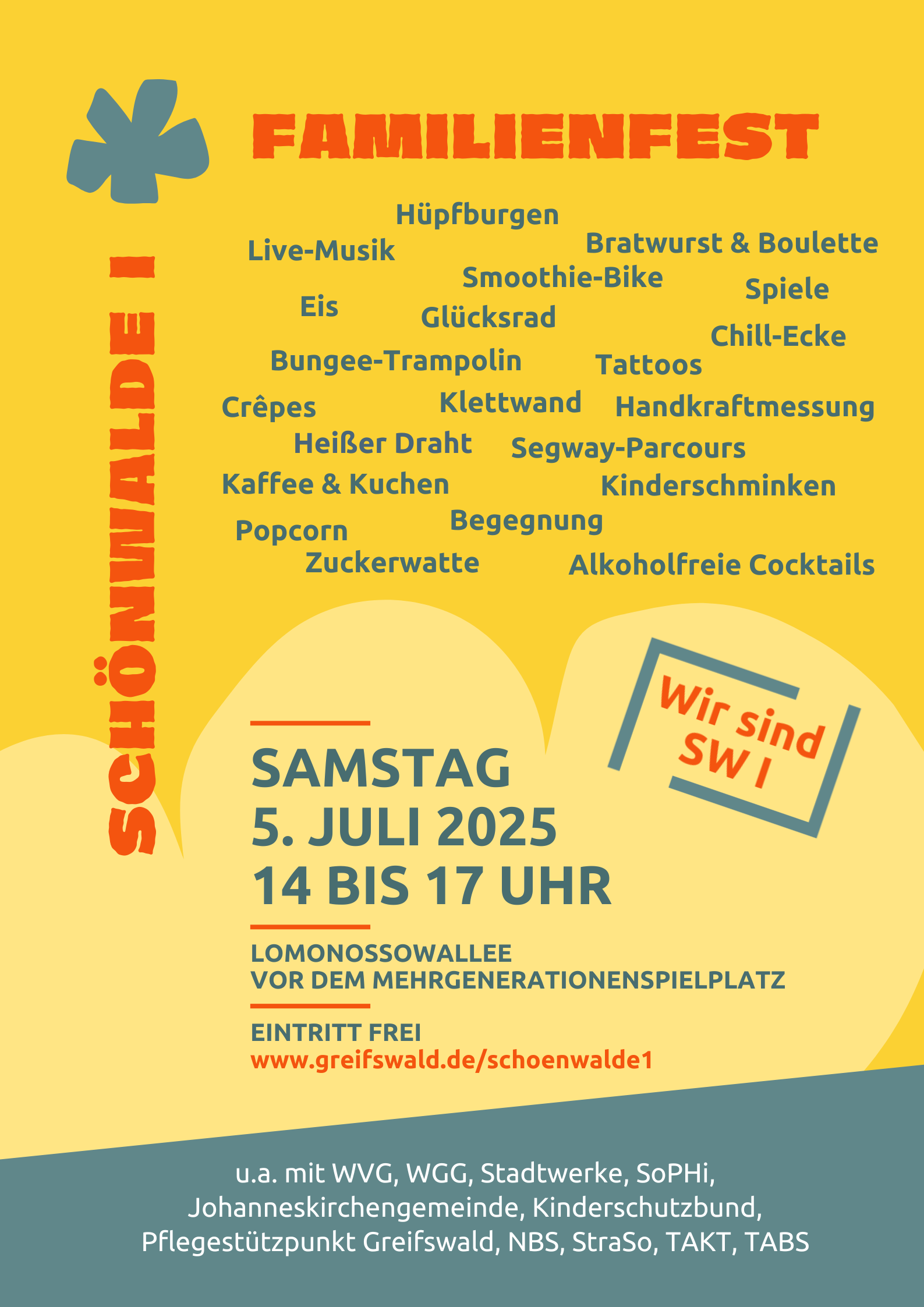 Familienfest Schönwalde 1 am Sa., 5.07.2024 von 14:00 bis 17:00 Uhr in der Lomonossowallee, vor dem Mehrgenerationenspielplatz, Eintritt frei