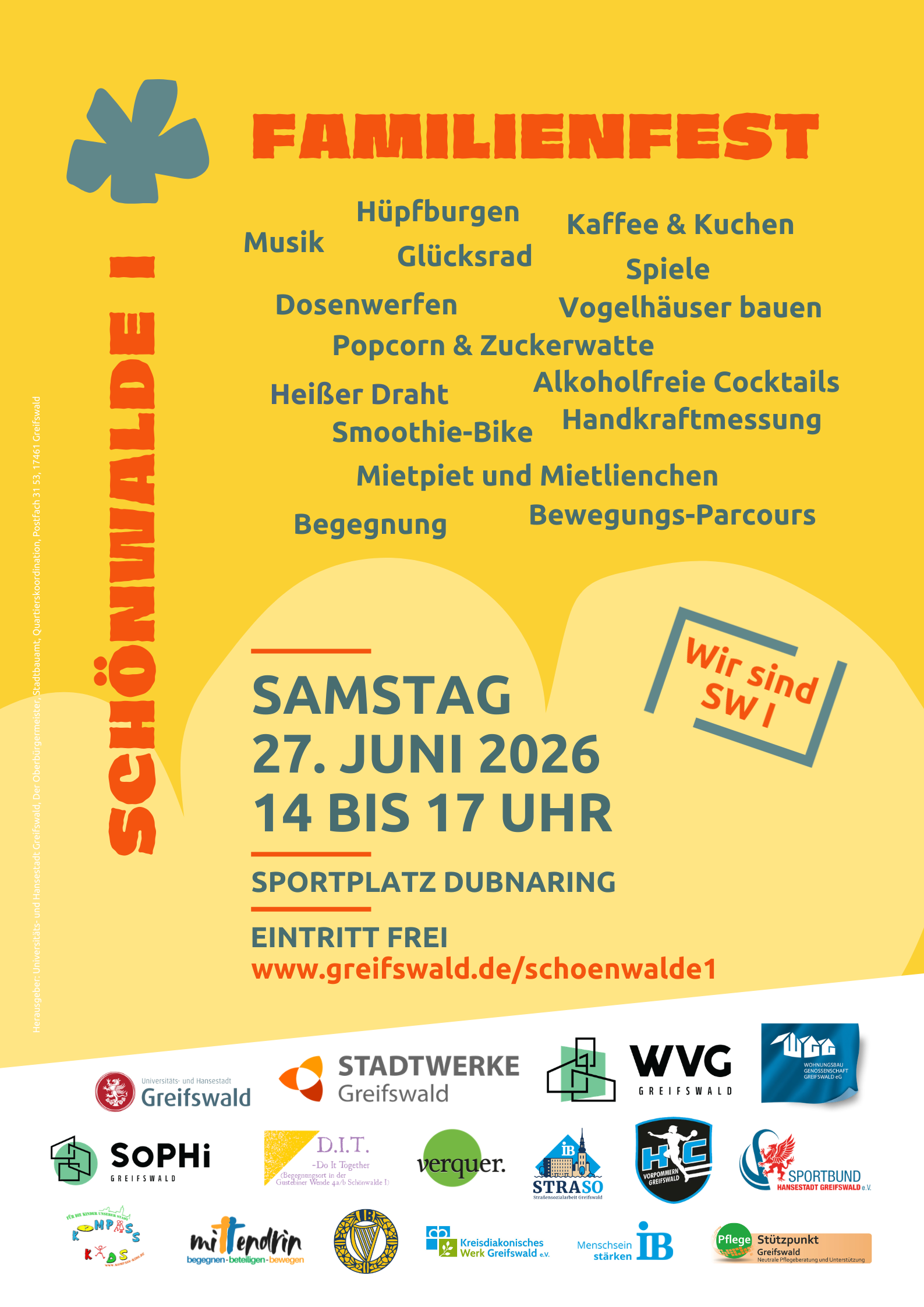 Familienfest Schönwalde 1 am Sa., 27.06.2026 von 14:00 bis 17:00 Uhr auf dem Sportplatz Dubnaring, Eintritt frei