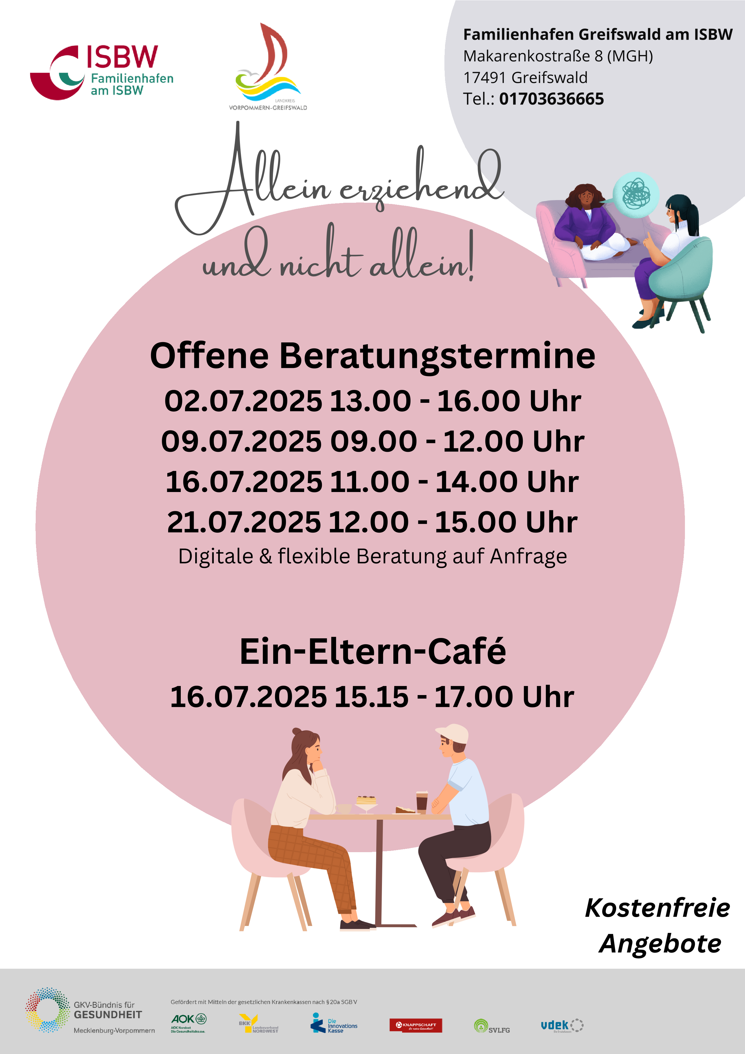 Offene Beratungstermine und Ein-Eltern-Café am Mi., 11.07. von 15:15 bis 17:00 Uhr im Mehrgenerationenhaus Aktion Sonnenschein in der Makarenkostraße 8