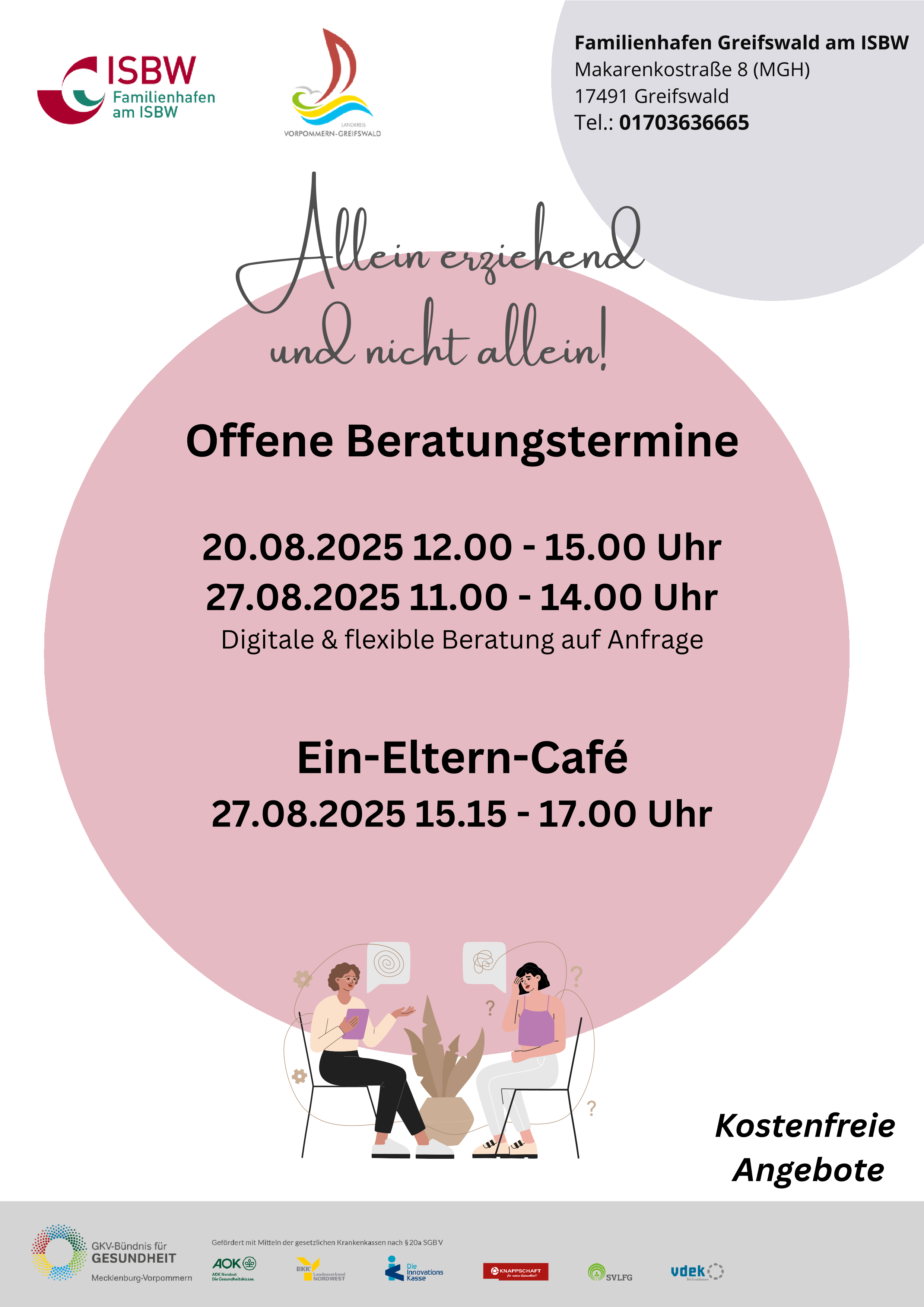 Offene Beratungstermine und Ein-Eltern-Café am Mi., 27.08. von 15:15 bis 17:00 Uhr im Mehrgenerationenhaus Aktion Sonnenschein in der Makarenkostraße 8