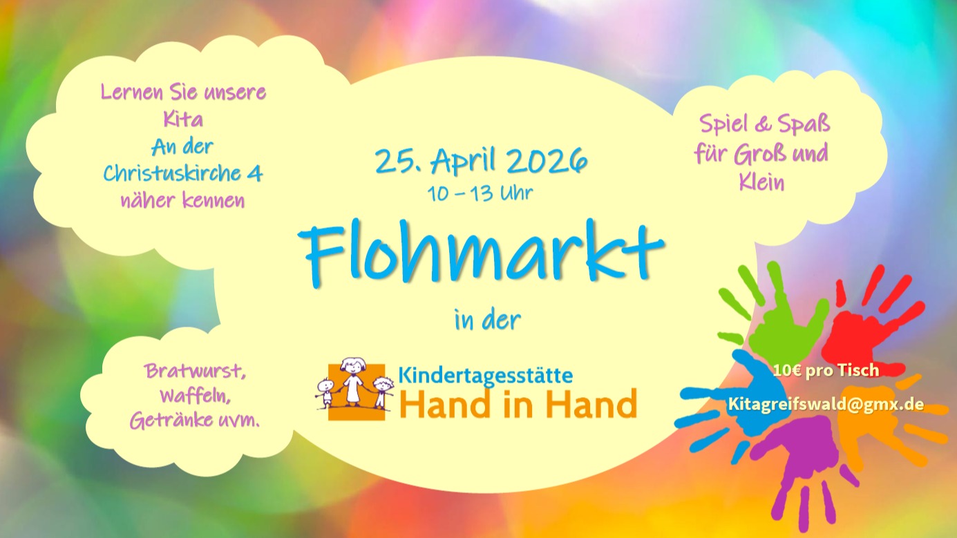 Flohmarkt in der Kita "Hand in Hand" am Sa., 25.04. von 10:00 bis 13:00 Uhr, An der Christuskirche 4