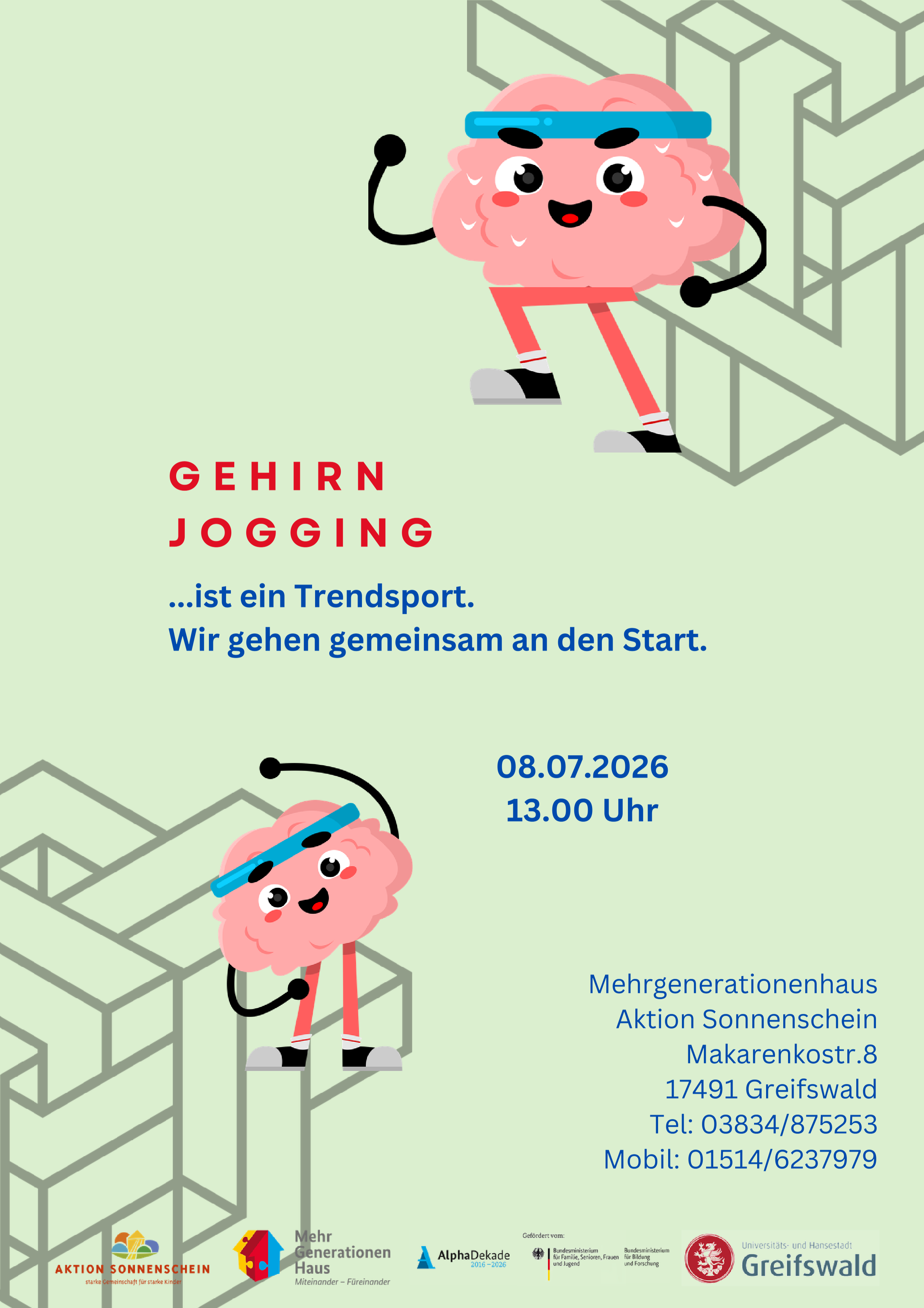 Gehirnjogging am Mi., 08.07. um 13:00 Uhr im Mehrgenerationenhaus Aktion Sonnenschein in der Makarenkostraße 8