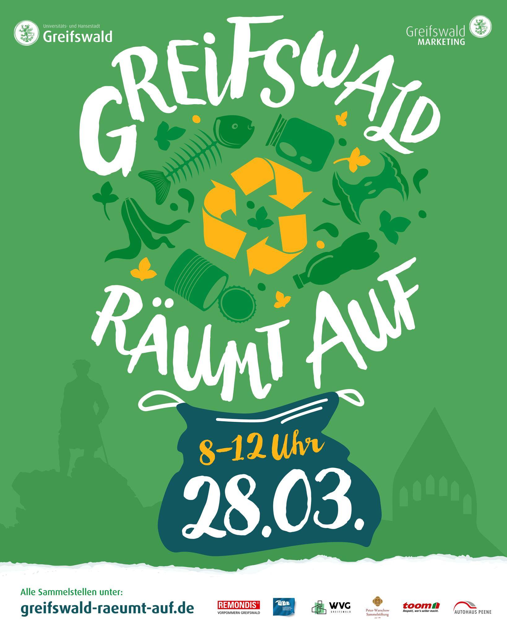 Greifswald räumt auf am Sa., 28.03. von 08:00 bis 12:00 Uhr 