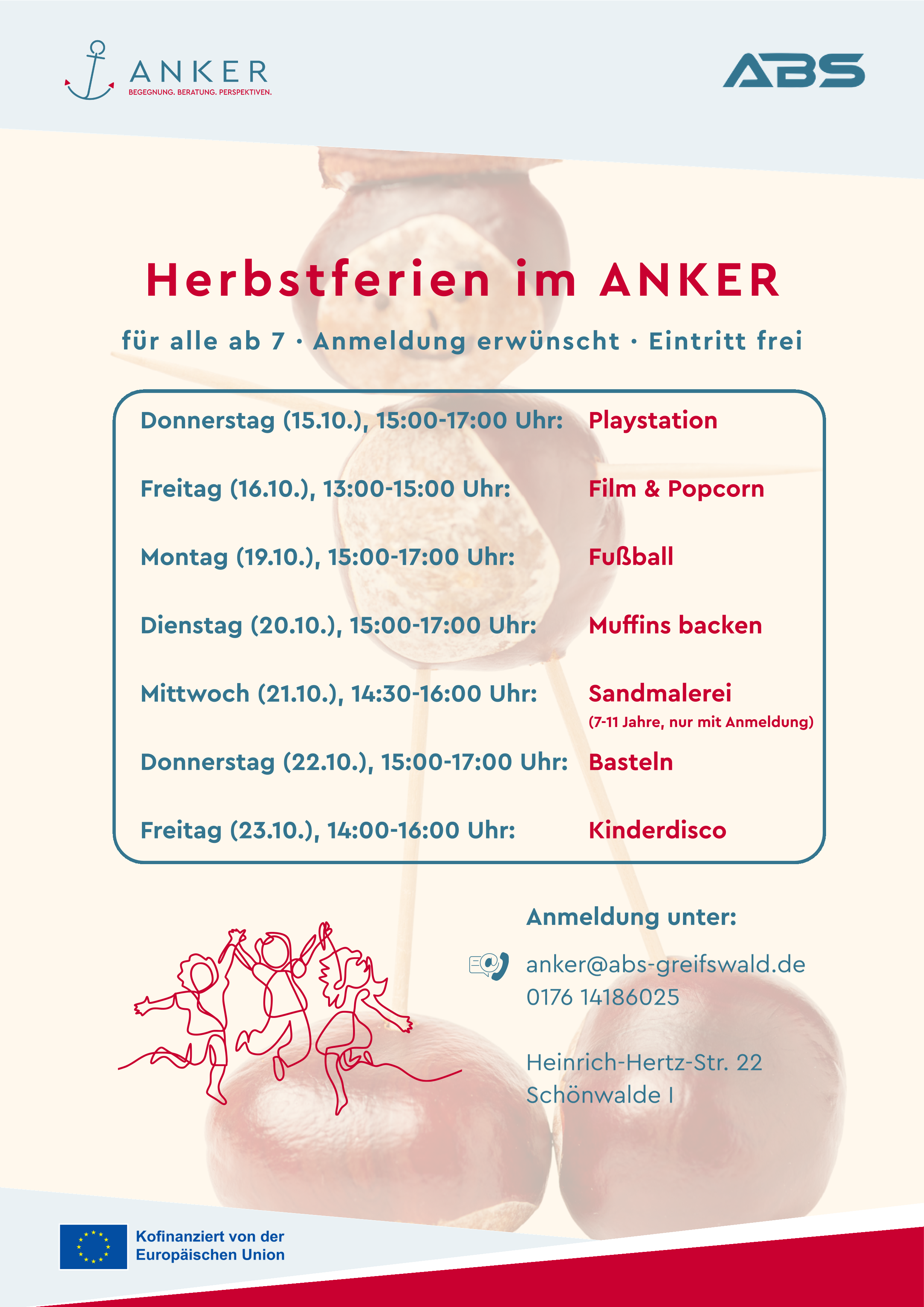 Tägliche Herbstferienangebote in der Interkulturellen Begegnungsstätte Anker in der Heinrich-Hertz-Straße 22
