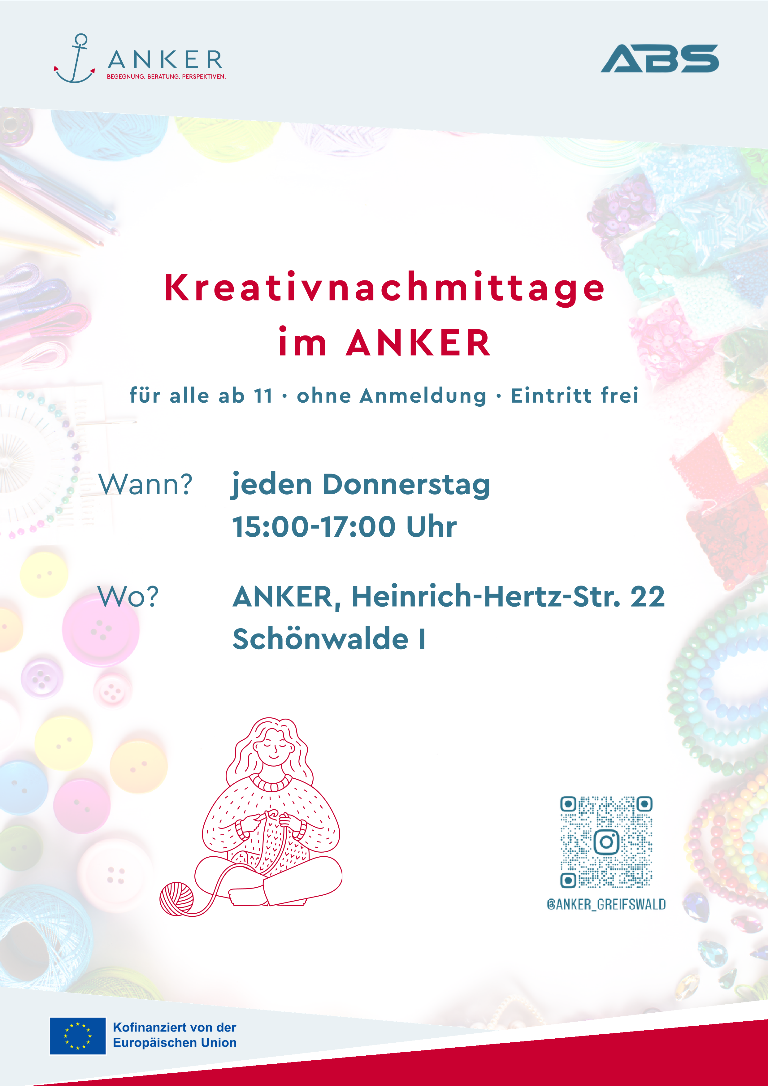 Kreativnachmittage jeden Donnerstag von 15:00 bis 17:00 Uhr in der Interkulturelle Begegnungsstätte Anker in der Heinrich-Hertz-Straße 22