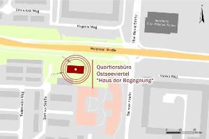 Lageplan des Quartiersbüros Ostseeviertel im Trelleborger Weg 37