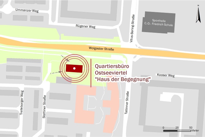 Lageplan Quartiersbüro Ostseeviertel © Cornelia Köhler Lageplan des Quartiersbüros Ostseeviertel im Trelleborger Weg 37