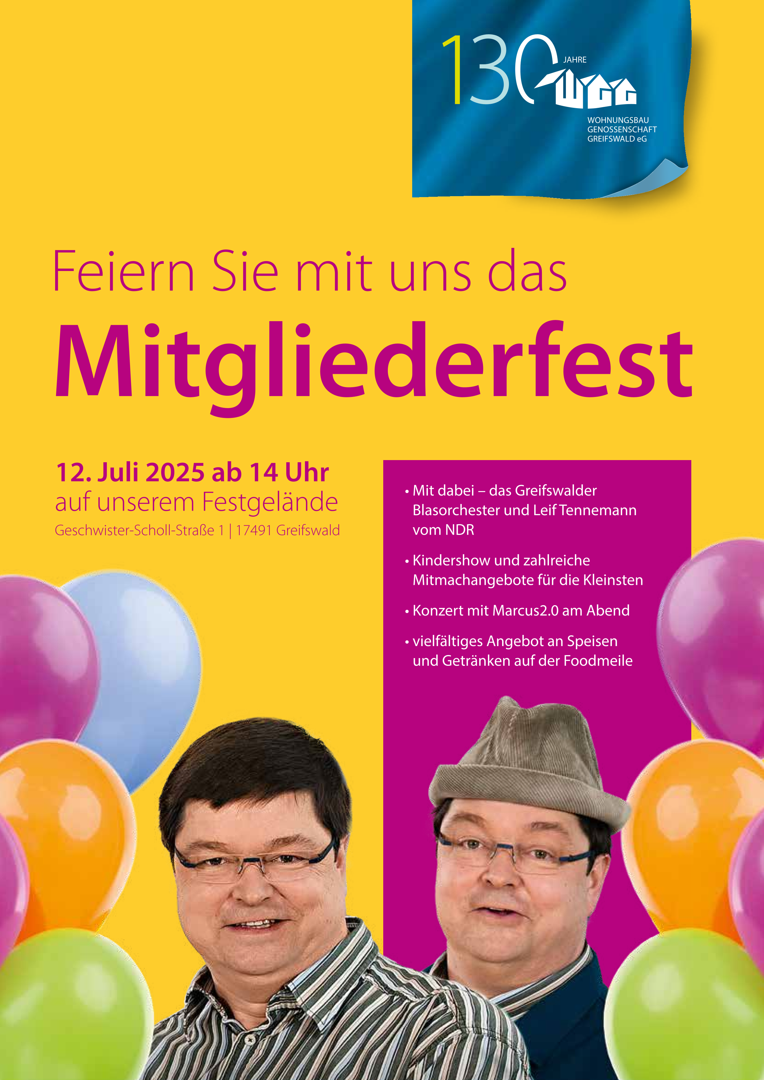 Mitgliederfest zum 130. Jubiläum der WGG am Sa., 12.07. ab 14:00 Uhr auf dem Gelände der WGG-Geschäftsstelle in der Geschwister-Scholl-Straße 1