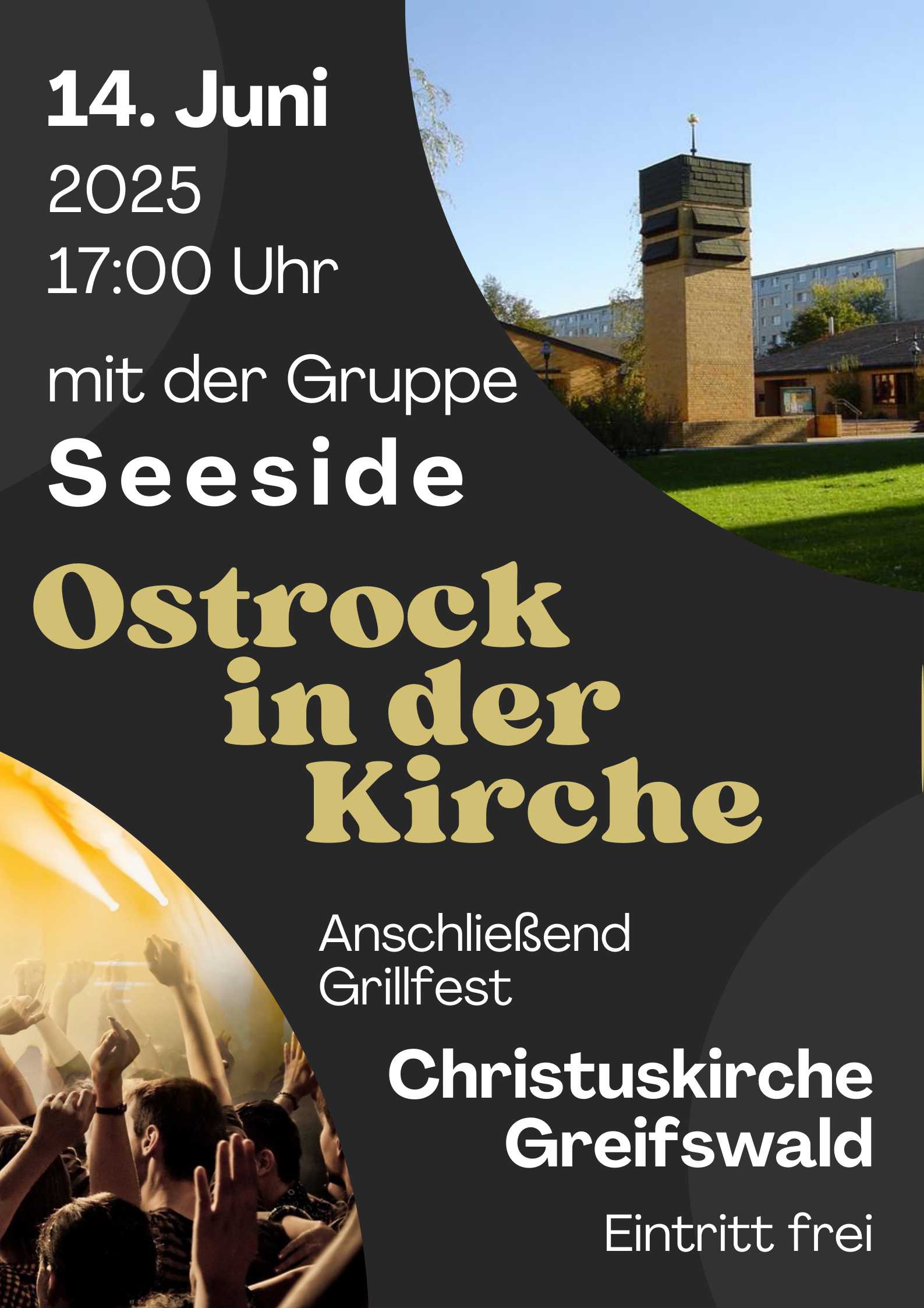 Ostrock mit der Gruppe "Seeside" am Sa., 14.06. um 17:00 Uhr in der Christuskirche, anschließend Grillfest, Eintritt frei
