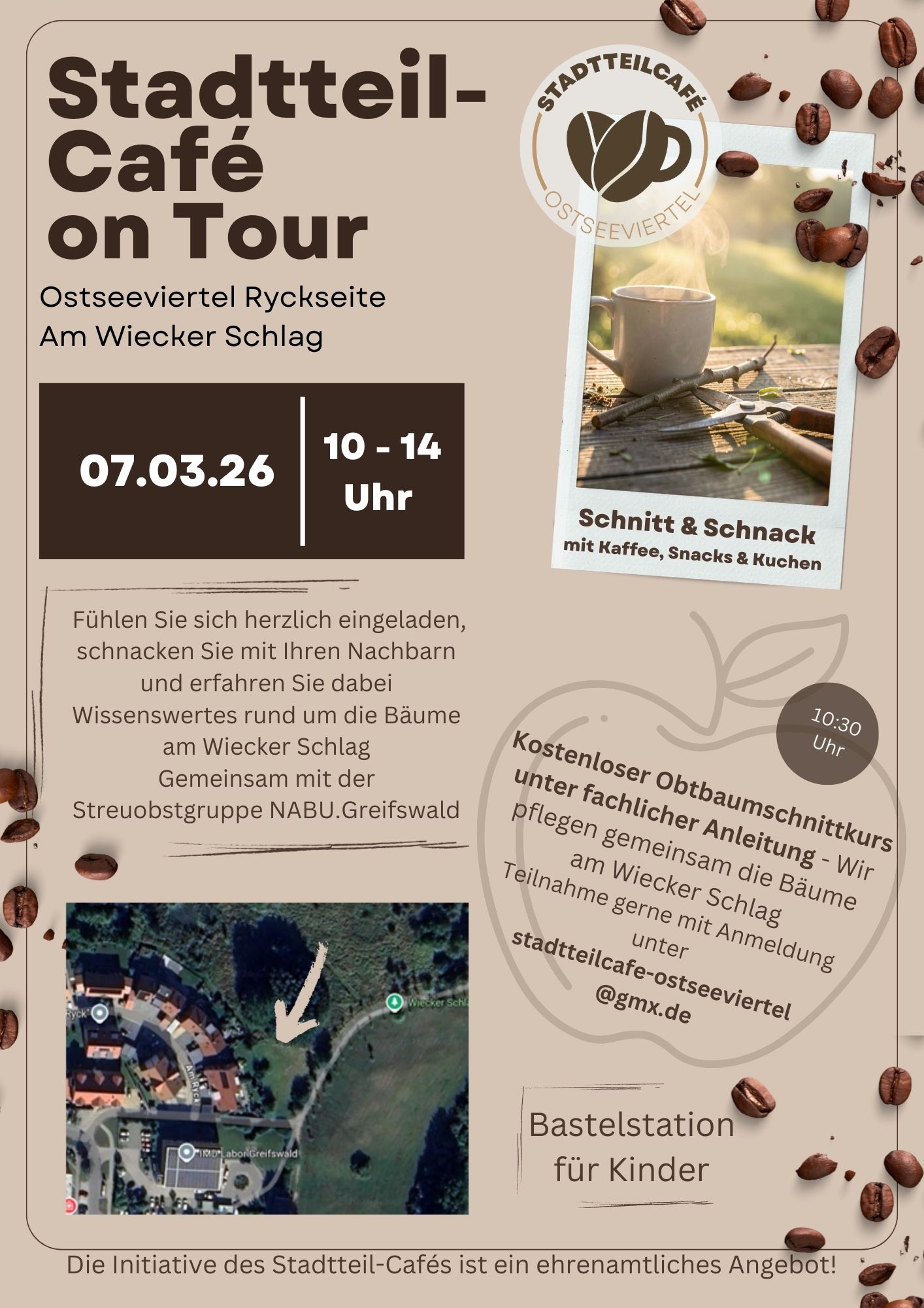 Stadtteil-Café on Tour Schnitt-Schnack am Sa., 07.03. von 10:00 bis 14:00 Uhr im Wiecker Schlag
