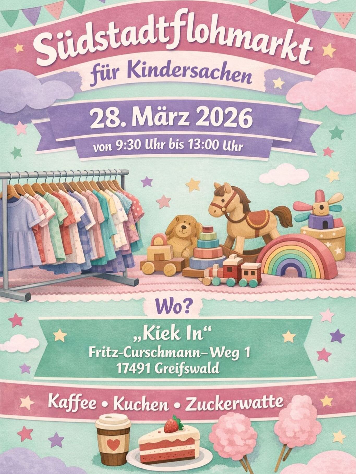 Südstadtflohmarkt für Kindersachen am Sa., 28.03. von 09:30 bis 13:00 Uhr im Kiek In im Fritz-Curschmann-Weg 1