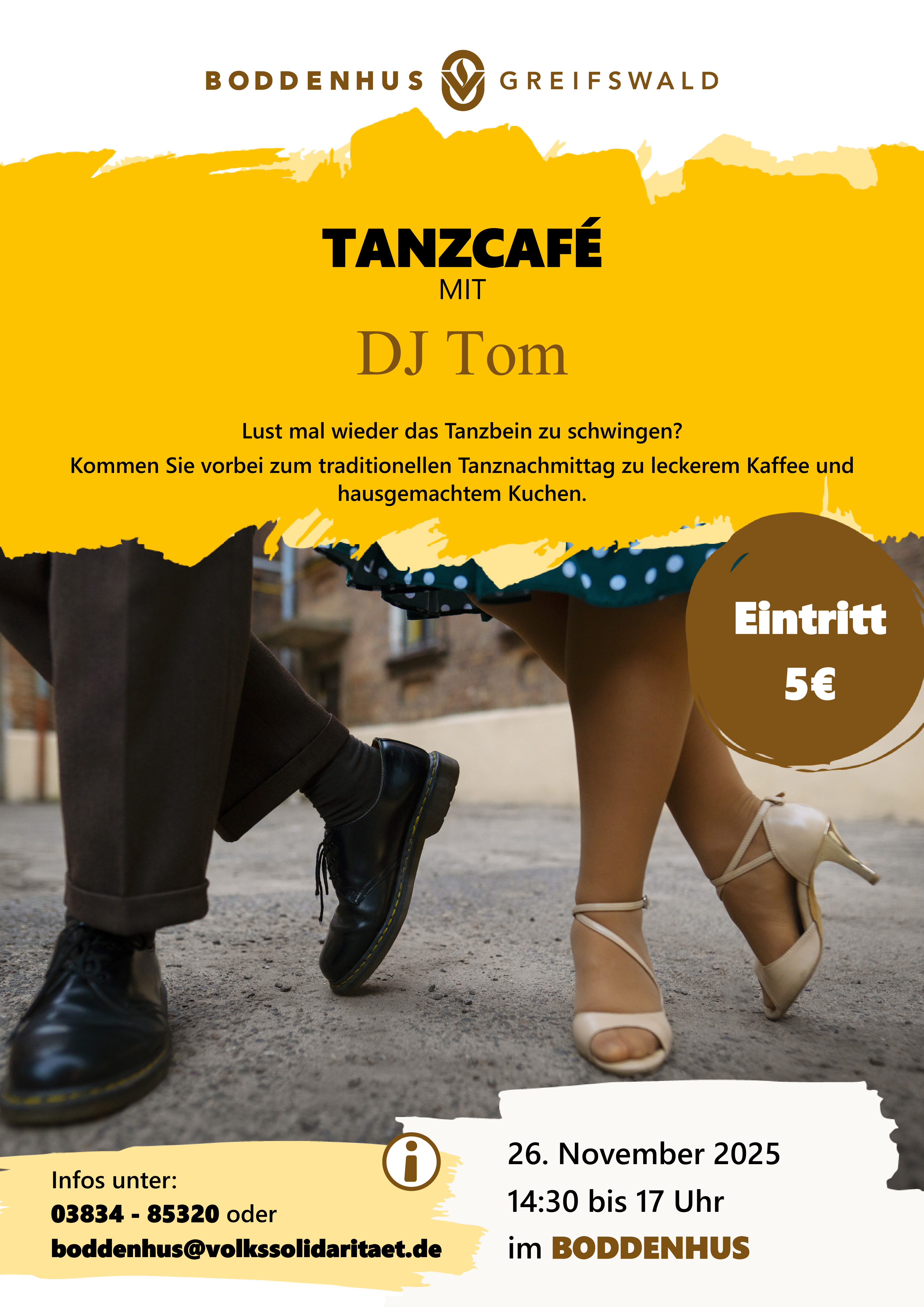 Tanzcafé mit DJ Tom am Mi., den 26.11. um 14:30 Uhr, Eintritt 5 Euro im Boddenhus im Karl-Liebknecht-Ring 1