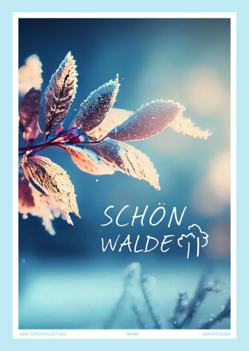 Mehrgenerationenhaus Aktion Sonnenschein Titelseite Stadtteilzeitung Schönwalde II Nr. 60 Winter 2024: Ein Zweig mit Reif bedeckt