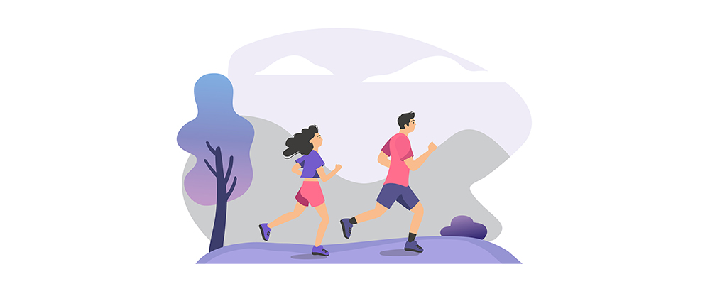 Mann und Frau laufen durch den Park