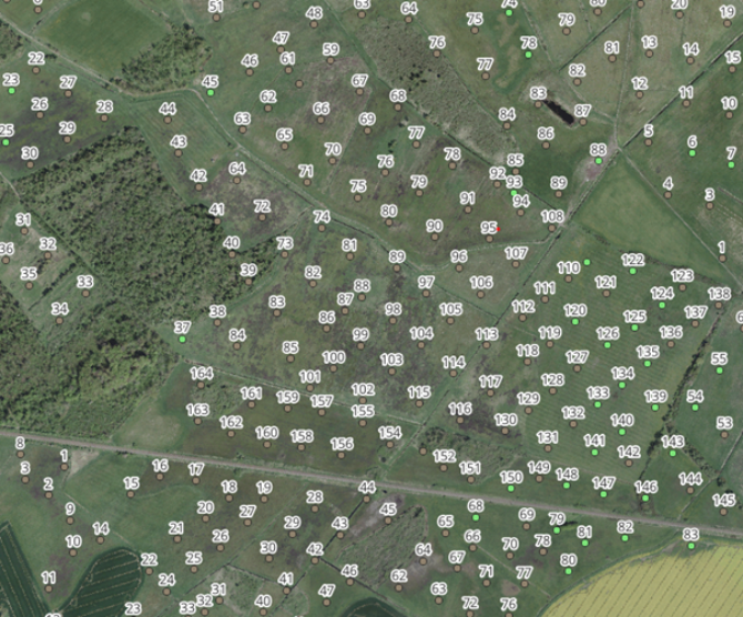 Bohrpunkte 1965 © Carmen Wassong Über 500 Bohrpunkte in Mesekenhäger Niederung auf historischen Karten entdeckt.