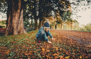 Kastaniensammeln im Herbst am Wall