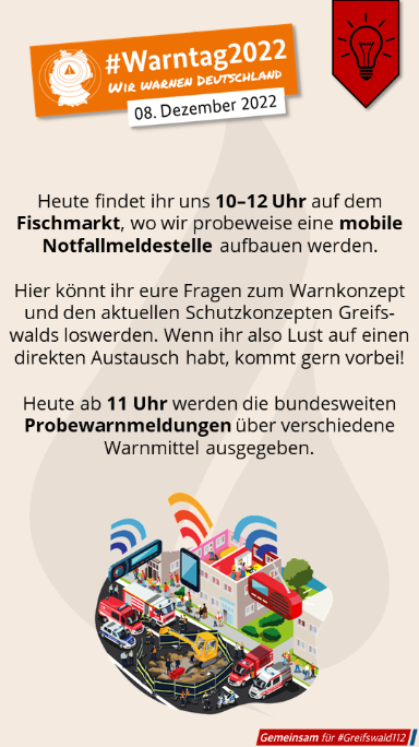 Plakat zum Warntag in Greifswald