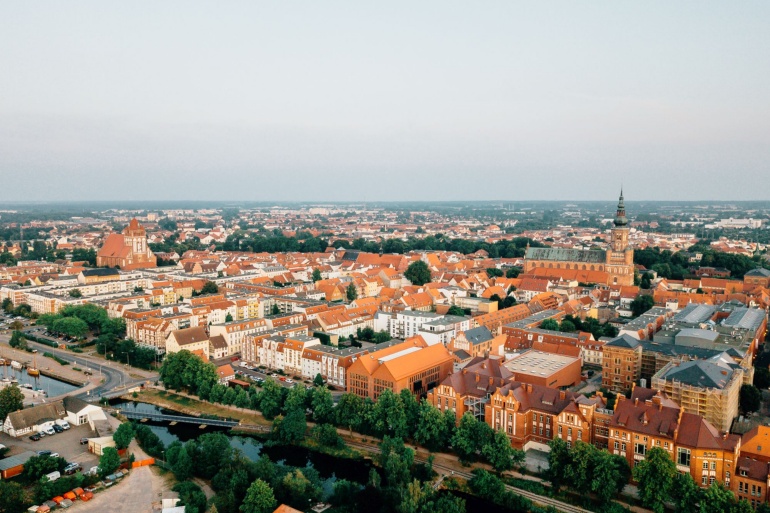 Blick auf das Stadtgebiet von der Universitäts- und Hansestadt Greifswald
