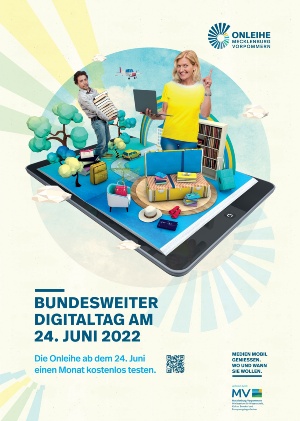 Das Plakat bewirbt den bundesweiten Digitaltag am 24. Juni 2022 und weist auf den kostenlosen Probemonat der Online Mecklenburg-Vorpommern hin