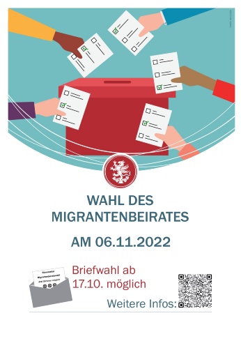 Plakat zur Wahl zum Migrantenbeirat am 6. November 2022 in Greifswald