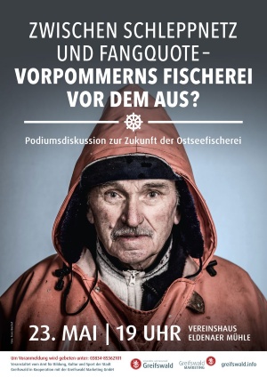 Plakat Podiumsdiskussion Vorpommerns Fischerei vor dem Aus