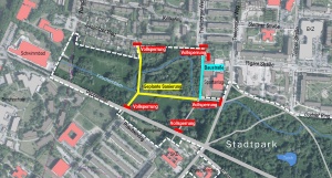 Plan der Vollsperrungen im Stadtpark durch die Sanierung der Plattenwege